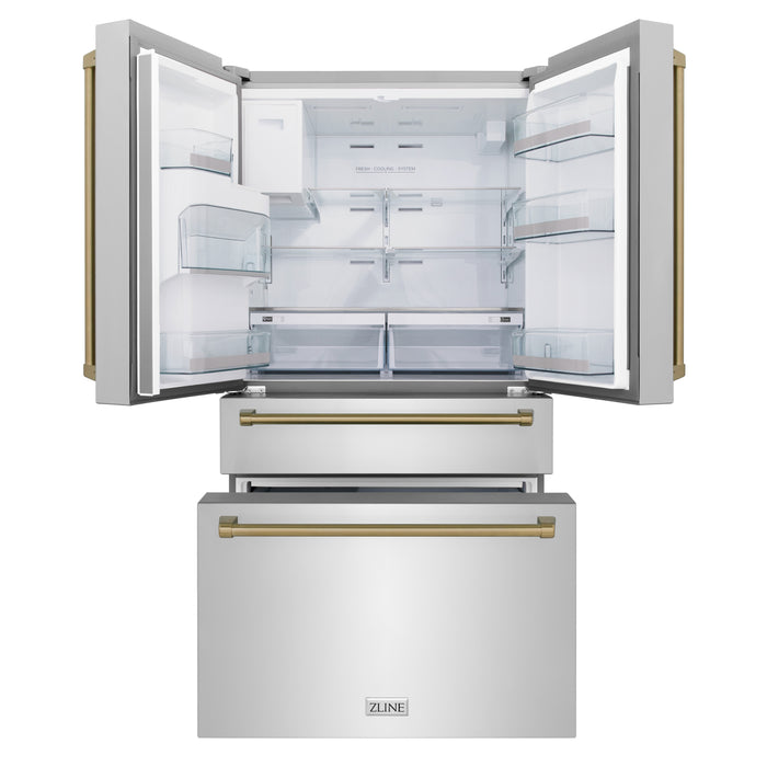 ZLINE 21.6 cu.ft.  Autograph Edition Counter-Depth French Door Refrigerator in Fingerprint-Resistant Stainless Steel with Champagne Bronze Handles, 21.6 cu. ft.