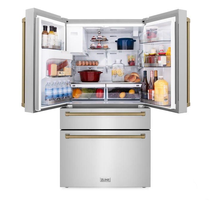 ZLINE 21.6 cu.ft.  Autograph Edition Counter-Depth French Door Refrigerator in Fingerprint-Resistant Stainless Steel with Champagne Bronze Handles, 21.6 cu. ft.