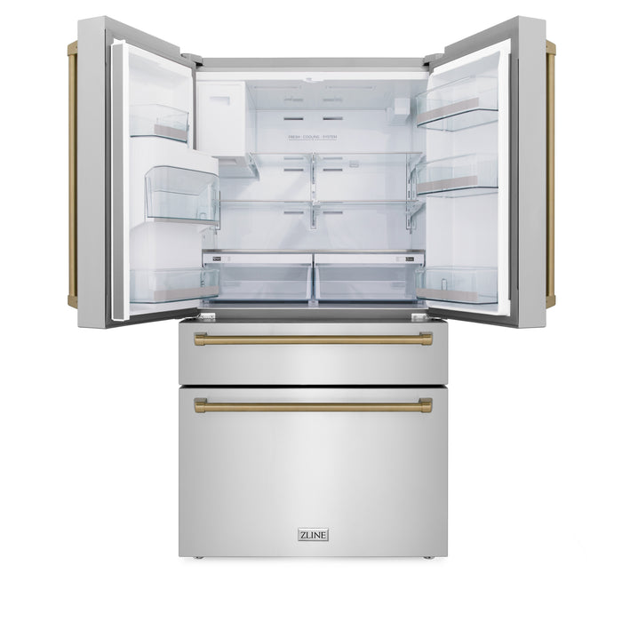 ZLINE 21.6 cu.ft.  Autograph Edition Counter-Depth French Door Refrigerator in Fingerprint-Resistant Stainless Steel with Champagne Bronze Handles, 21.6 cu. ft.