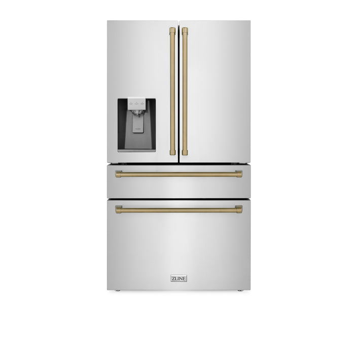 ZLINE 21.6 cu.ft.  Autograph Edition Counter-Depth French Door Refrigerator in Fingerprint-Resistant Stainless Steel with Champagne Bronze Handles, 21.6 cu. ft.
