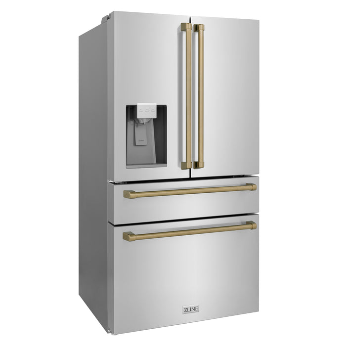 ZLINE 21.6 cu.ft.  Autograph Edition Counter-Depth French Door Refrigerator in Fingerprint-Resistant Stainless Steel with Champagne Bronze Handles, 21.6 cu. ft.