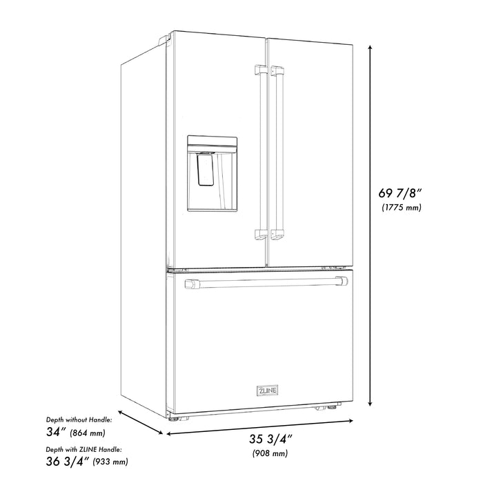 ZLINE 36" Standard-Depth French Door External Water Dispenser Refrigerator with Dual Ice Maker in Fingerprint-Resistant Stainless Steel