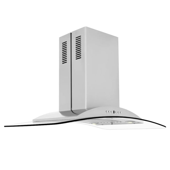 ZLINE Convertible Vent Island Mount Range Hoods with Curved Glass Canopy