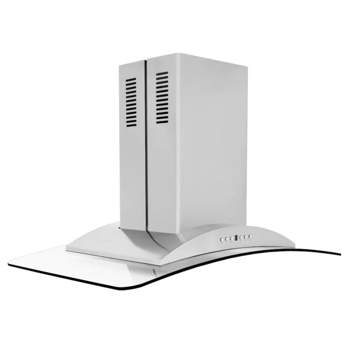 ZLINE Convertible Vent Island Mount Range Hoods with Curved Glass Canopy