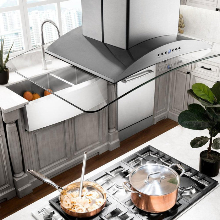 ZLINE CrownSound GL9iCRN-BT Series Convertible Island Mount Range Hood with Built-in Bluetooth Speakers