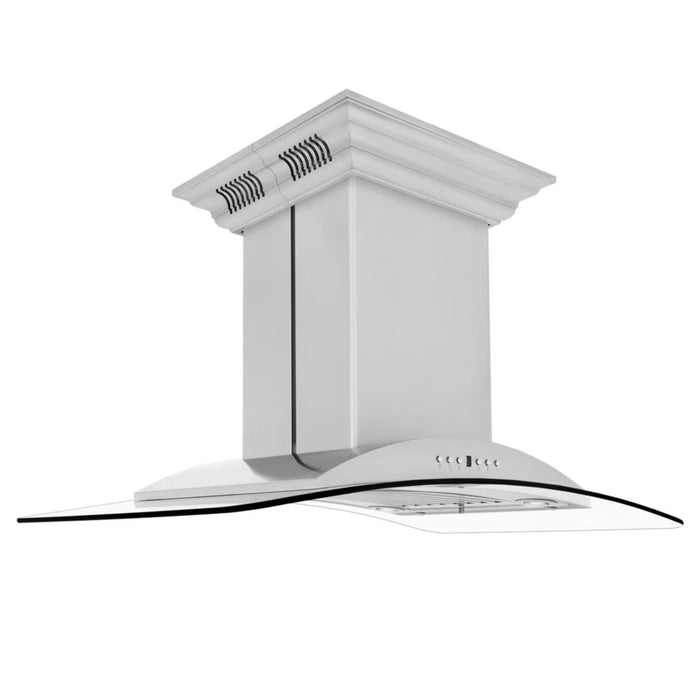 ZLINE CrownSound GL9iCRN-BT Series Convertible Island Mount Range Hood with Built-in Bluetooth Speakers