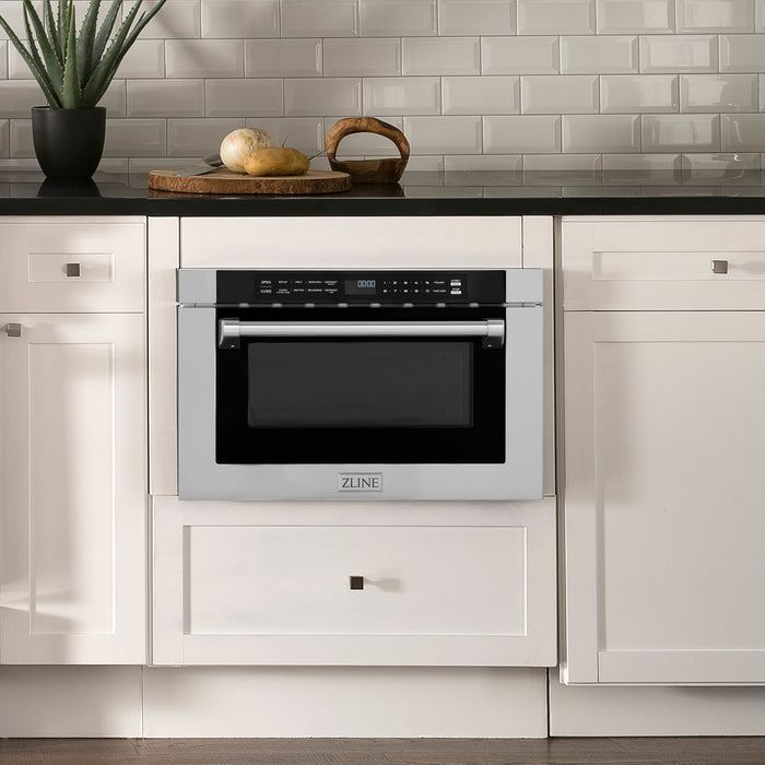 ZLINE 24" Built-in Microwave Drawer with Traditional Handle in Stainless Steel