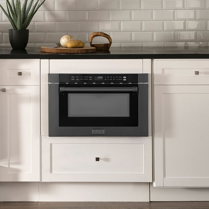 ZLINE 24" Built-in Microwave Drawer with Traditional Handle in Black Stainless Steel  1.2 cu. ft.