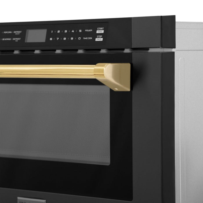 ZLINE 24" Autograph Edition Built-in Microwave Drawer in Black Stainless Steel and Polished Gold Accents