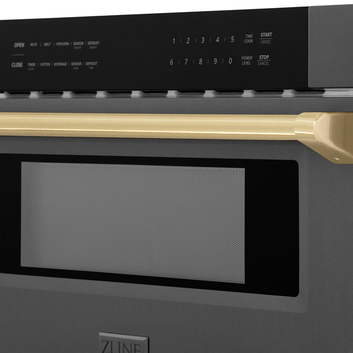 ZLINE 30" Autograph Edition Built-in Microwave Drawer in Black Stainless Steel and Champagne Bronze Accents 1.2 cu. ft.
