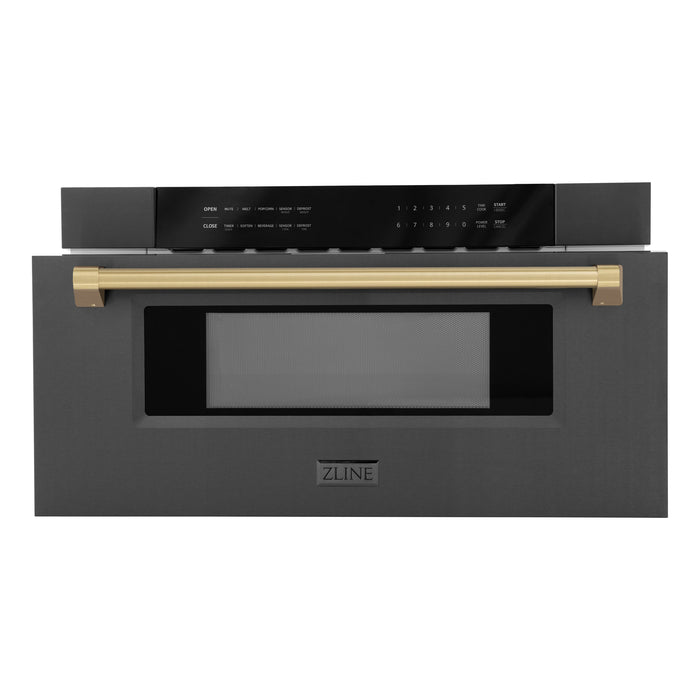 ZLINE 30" Autograph Edition Built-in Microwave Drawer in Black Stainless Steel and Champagne Bronze Accents 1.2 cu. ft.