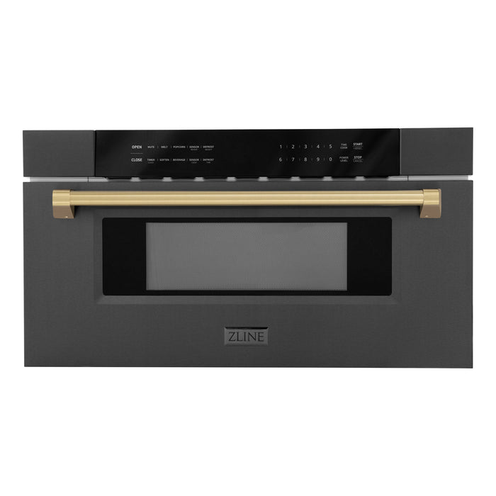 ZLINE 30" Autograph Edition Built-in Microwave Drawer in Black Stainless Steel and Champagne Bronze Accents 1.2 cu. ft.