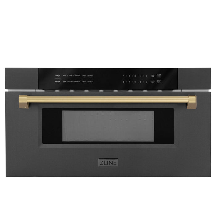 ZLINE 30" Autograph Edition Built-in Microwave Drawer in Black Stainless Steel and Champagne Bronze Accents 1.2 cu. ft.
