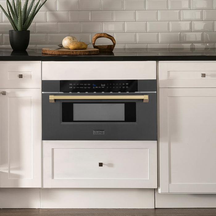 ZLINE 30" Autograph Edition Built-in Microwave Drawer in Black Stainless Steel and Champagne Bronze Accents 1.2 cu. ft.