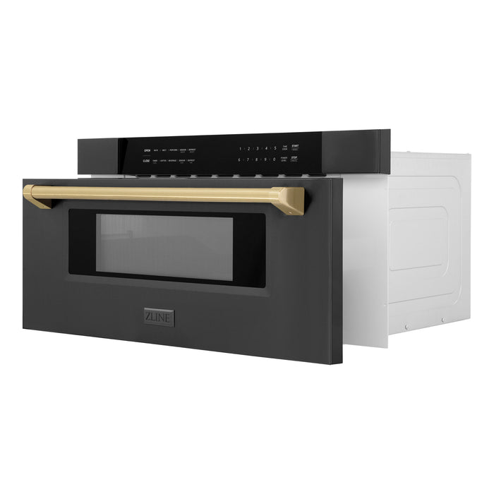 ZLINE 30" Autograph Edition Built-in Microwave Drawer in Black Stainless Steel and Champagne Bronze Accents 1.2 cu. ft.