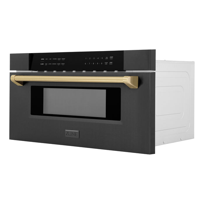 ZLINE 30" Autograph Edition Built-in Microwave Drawer in Black Stainless Steel and Champagne Bronze Accents 1.2 cu. ft.