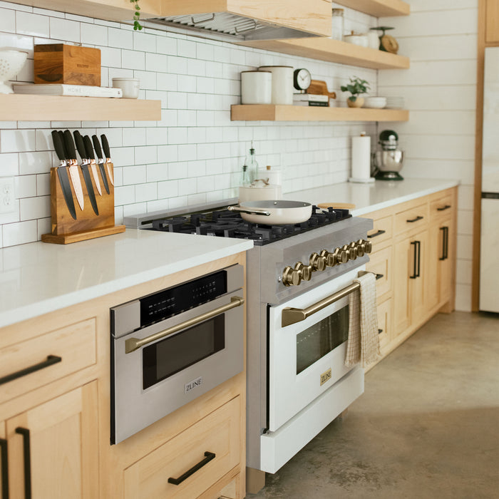 ZLINE 30" Autograph Edition  1.2 cu. ft. Built-In Microwave Drawer in Stainless Steel with Champagne Bronze Accents