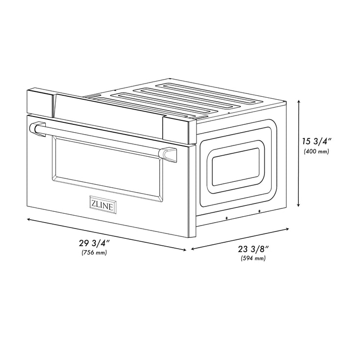 ZLINE 30" Autograph Edition  1.2 cu. ft. Built-In Microwave Drawer in Stainless Steel with Champagne Bronze Accents