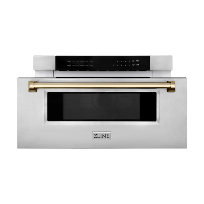 ZLINE 30" Autograph Edition  1.2 cu. ft. Built-In Microwave Drawer in Stainless Steel with Champagne Bronze Accents