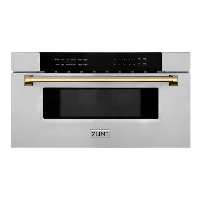 ZLINE 30" Autograph Edition  1.2 cu. ft. Built-In Microwave Drawer in Stainless Steel with Champagne Bronze Accents