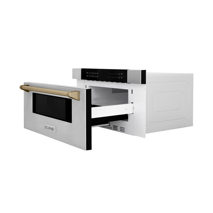 ZLINE 30" Autograph Edition  1.2 cu. ft. Built-In Microwave Drawer in Stainless Steel with Champagne Bronze Accents