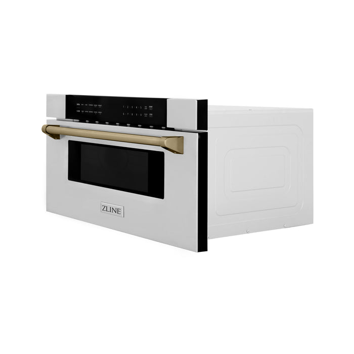 ZLINE 30" Autograph Edition  1.2 cu. ft. Built-In Microwave Drawer in Stainless Steel with Champagne Bronze Accents