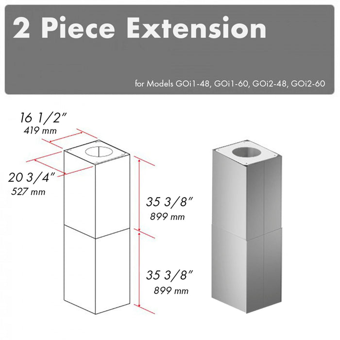 ZLINE 36-Inch Chimney Extension for Wall Mount Outdoor Grill Hood
