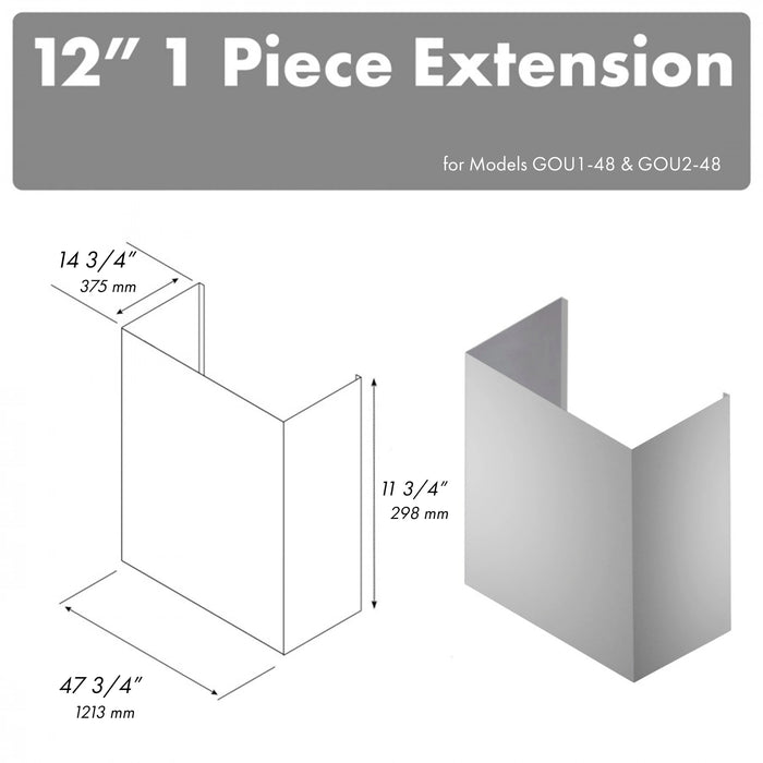 ZLINE 12-Inch Chimney Extension for 48-Inch Under Cabinet Outdoor Grill Hood