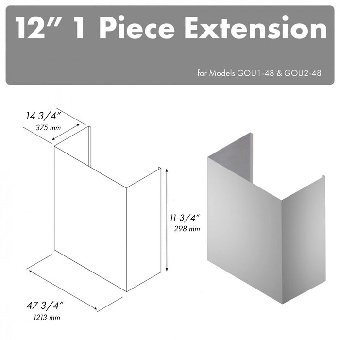 ZLINE 12-Inch Chimney Extension for 60-Inch Under Cabinet Outdoor Grill Hood