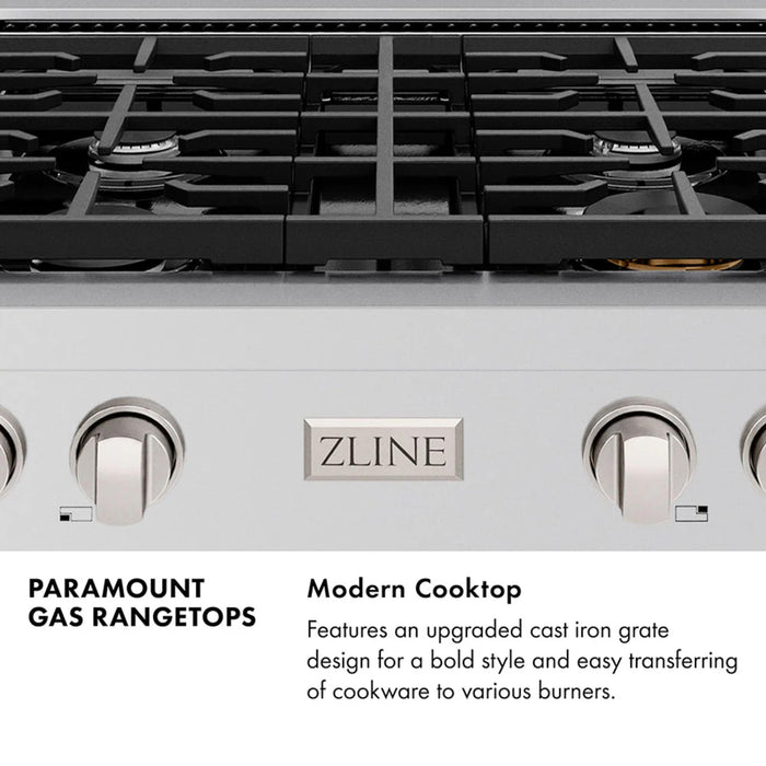 ZLINE Autograph Edition Paramount Gas Rangetops with 6 or 8 Burner DuoPro™ Cooktops and Champagne Bronze Accents – 36" and 48" Widths