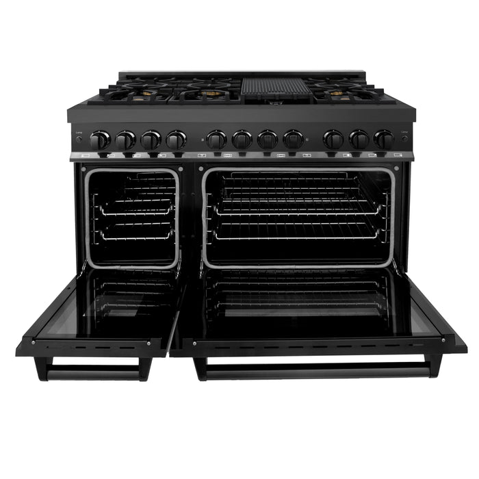 ZLINE 48" Legacy Dual Fuel Range with Gas Cooktop and 2 Electric Ovens in Black Stainless Steel with 6 Brass Burners