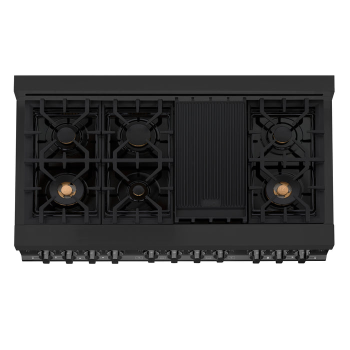 ZLINE 48" Legacy Dual Fuel Range with Gas Cooktop and 2 Electric Ovens in Black Stainless Steel with 6 Brass Burners