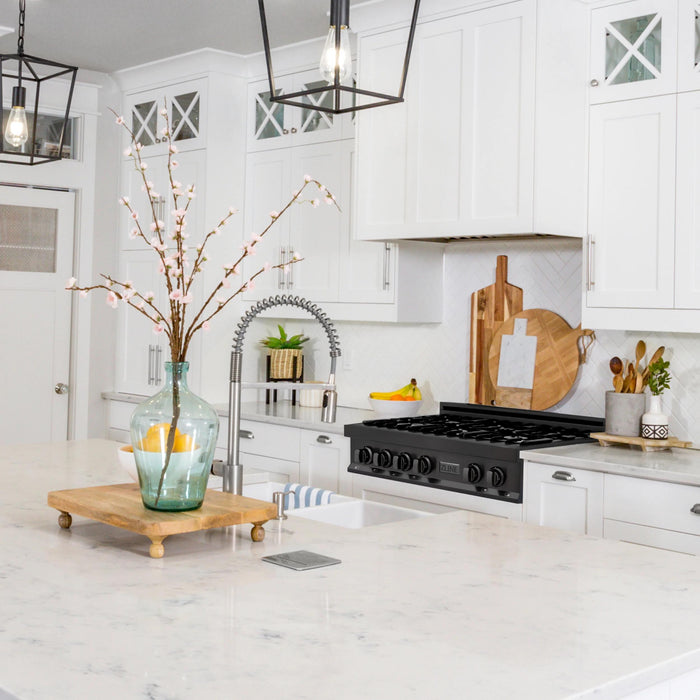 ZLINE Legacy Gas Rangetops in Black Stainless Steel with Brass Burners – 30", 36", & 48"