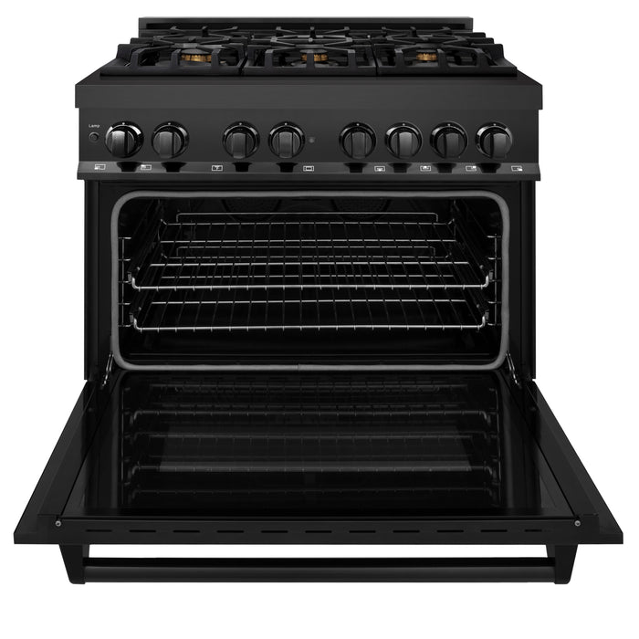 ZLINE 36" Legacy Dual Fuel Range with Gas Cooktop and Electric Convection Oven in Black Stainless Steel with 6 Brass Burners