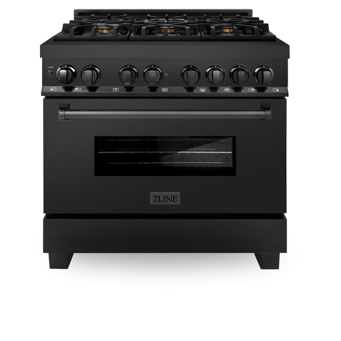 ZLINE 36" Legacy Dual Fuel Range with Gas Cooktop and Electric Convection Oven in Black Stainless Steel with 6 Brass Burners