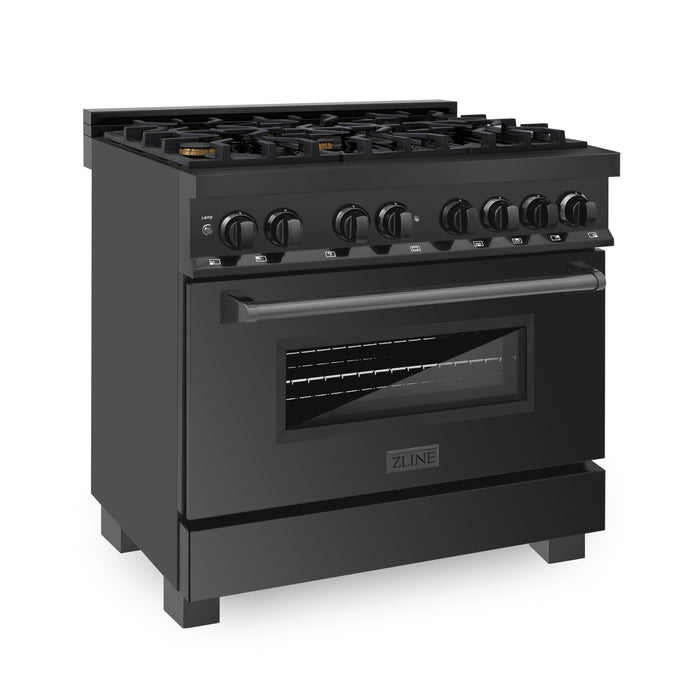 ZLINE 36" Legacy Dual Fuel Range with Gas Cooktop and Electric Convection Oven in Black Stainless Steel with 6 Brass Burners