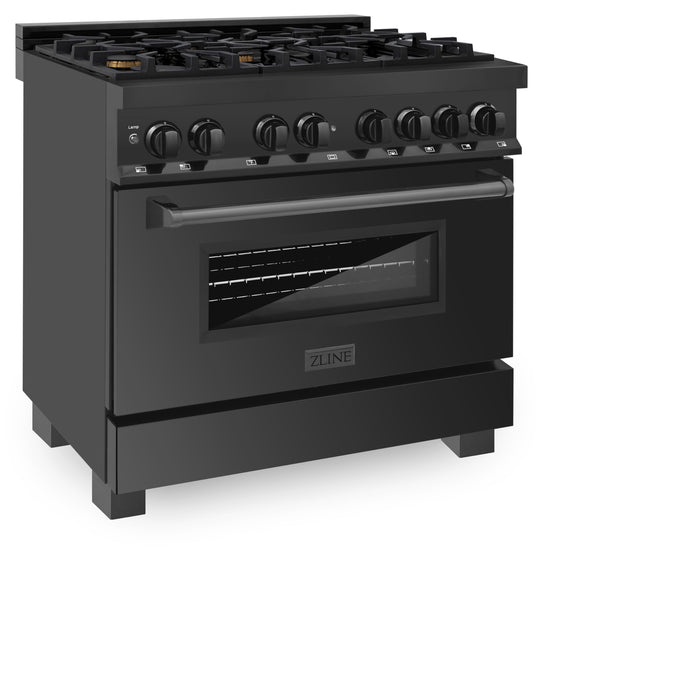 ZLINE 36" Legacy Dual Fuel Range with Gas Cooktop and Electric Convection Oven in Black Stainless Steel with 6 Brass Burners