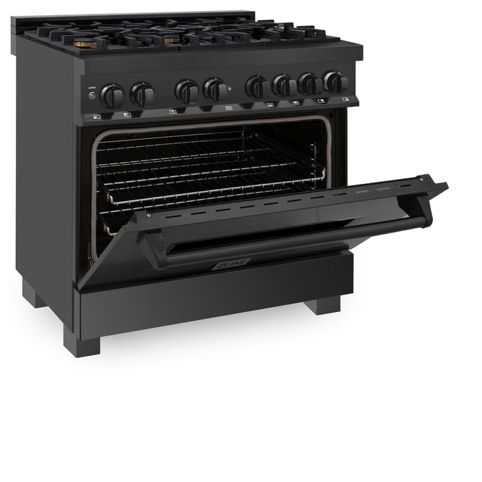 ZLINE 36" Legacy Dual Fuel Range with Gas Cooktop and Electric Convection Oven in Black Stainless Steel with 6 Brass Burners