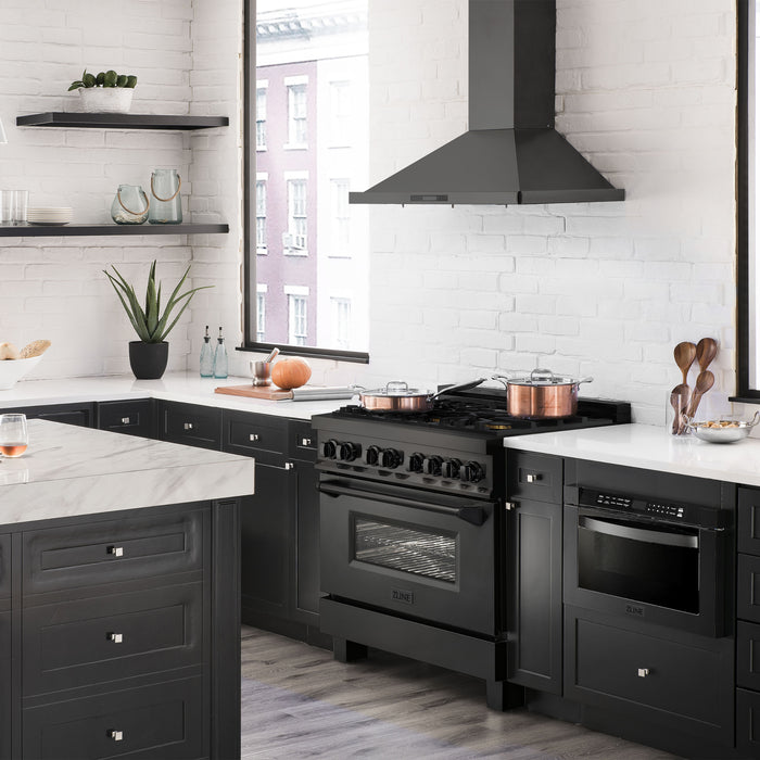 ZLINE 36" Legacy Dual Fuel Range with Gas Cooktop and Electric Convection Oven in Black Stainless Steel with 6 Brass Burners