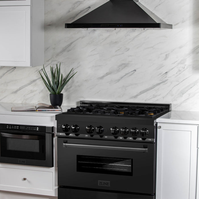 ZLINE 36" Legacy Dual Fuel Range with Gas Cooktop and Electric Convection Oven in Black Stainless Steel with 6 Brass Burners
