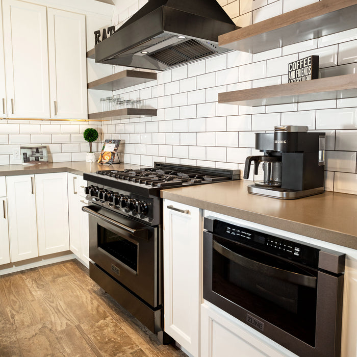 ZLINE 36" Legacy Dual Fuel Range with Gas Cooktop and Electric Convection Oven in Black Stainless Steel with 6 Brass Burners
