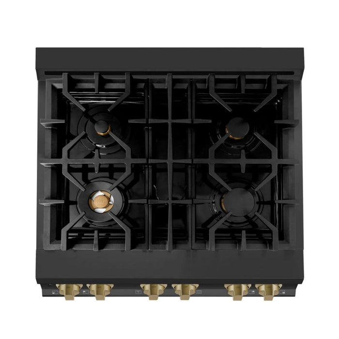 ZLINE Autograph Edition Dual Fuel Range and Range Hood Kitchen Packages with Champagne Bronze and Gold Accents