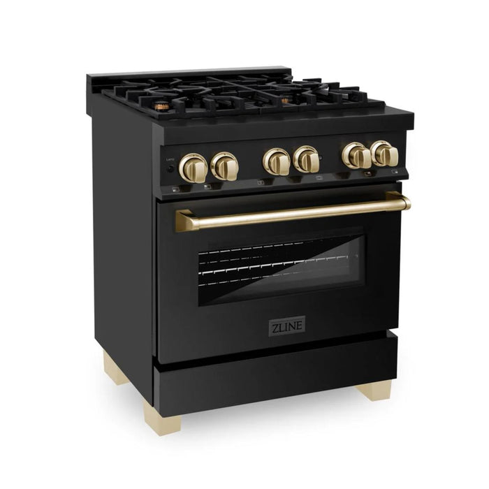ZLINE Autograph Edition Dual Fuel Range and Range Hood Kitchen Packages with Champagne Bronze and Gold Accents