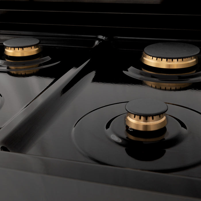 ZLINE 36" Autograph Edition Legacy Dual Fuel Range with 6 Burner Gas Cooktop and Electric Convection Oven in Black Stainless Steel and Champagne Bronze Accents