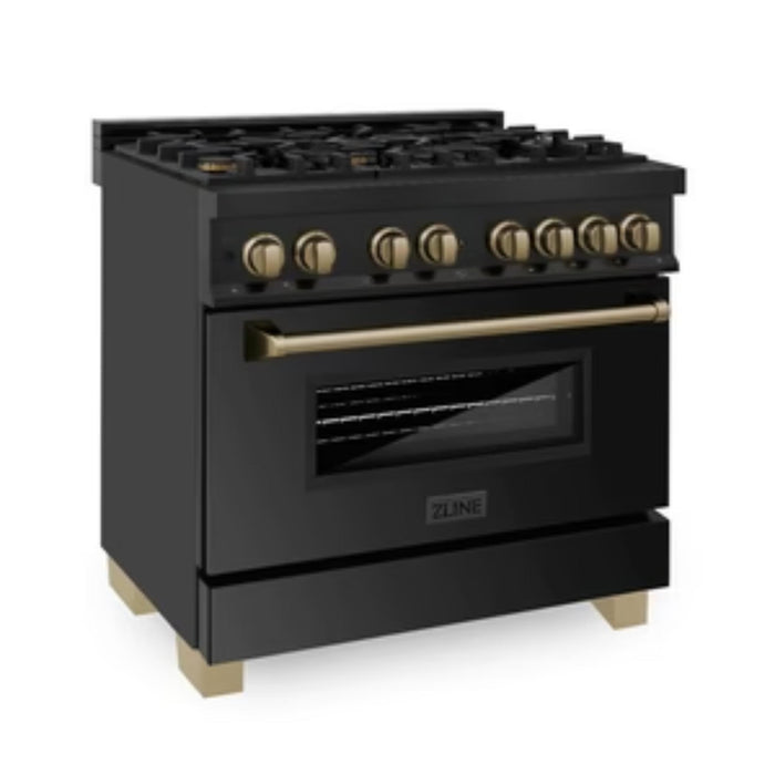 ZLINE Autograph Edition Dual Fuel Range and Range Hood Kitchen Packages with Champagne Bronze and Gold Accents