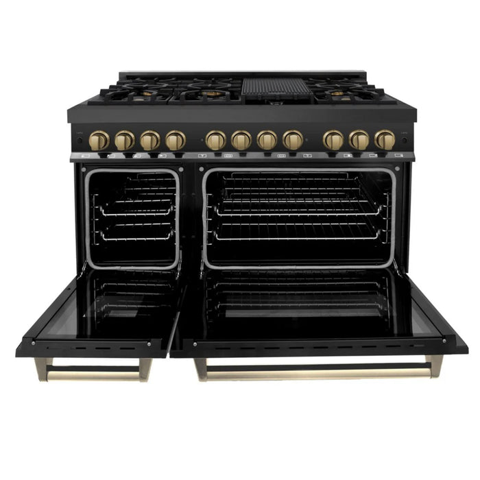 ZLINE Autograph Edition Dual Fuel Range and Range Hood Kitchen Packages with Champagne Bronze and Gold Accents
