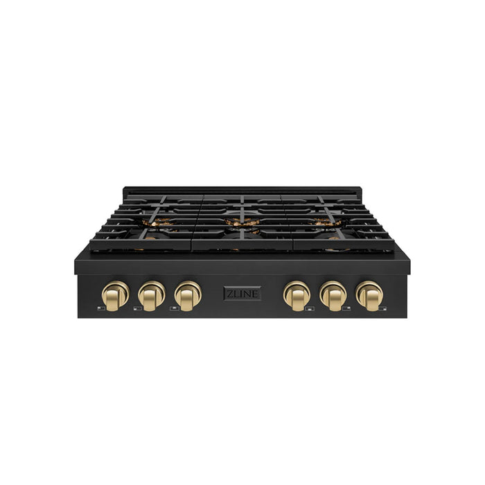 ZLINE Autograph Edition Paramount Gas Rangetops with 6 and 8 Burner DuoPro™ Cooktops in Black Stainless Steel and Champagne Bronze Accents