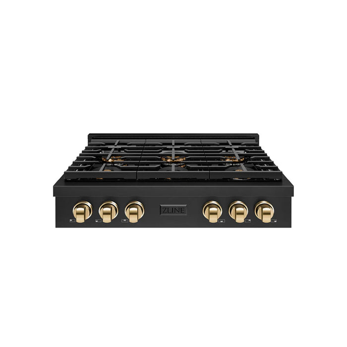ZLINE Autograph Edition Paramount Gas Rangetop with 6 and 8 Burner DuoPro™ Cooktop in Black Stainless Steel with Polished Gold Accents