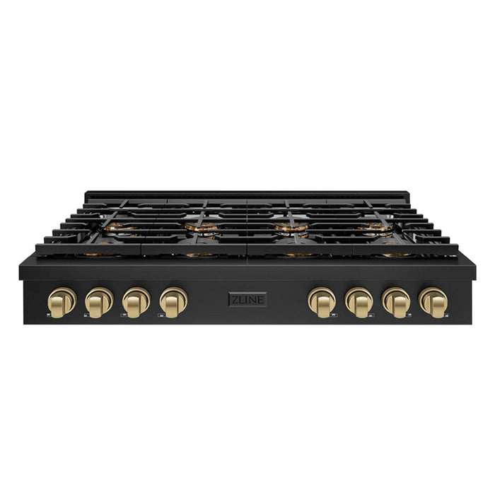 ZLINE Autograph Edition Paramount Gas Rangetops with 6 and 8 Burner DuoPro™ Cooktops in Black Stainless Steel and Champagne Bronze Accents