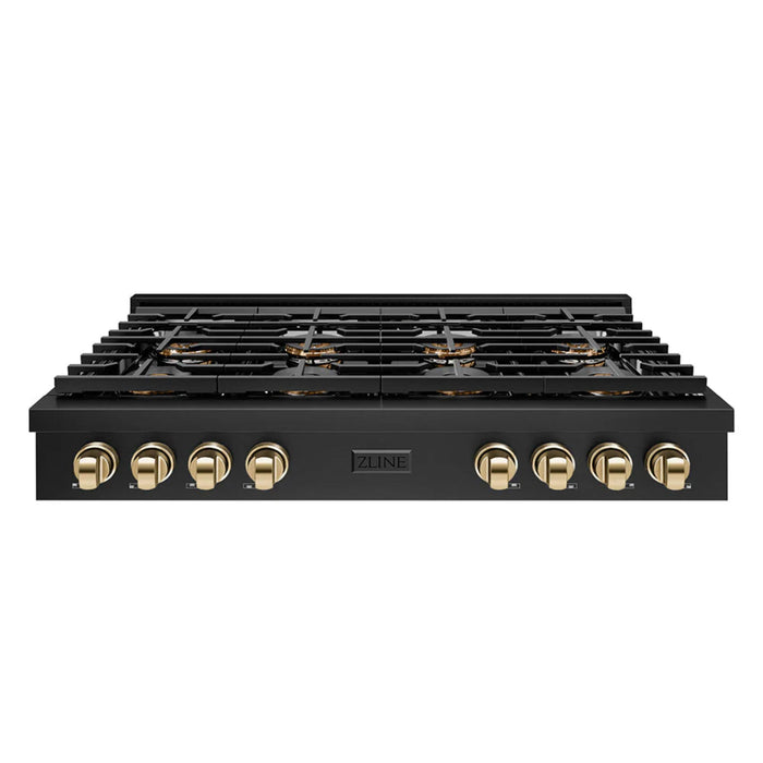 ZLINE Autograph Edition Paramount Gas Rangetop with 6 and 8 Burner DuoPro™ Cooktop in Black Stainless Steel with Polished Gold Accents